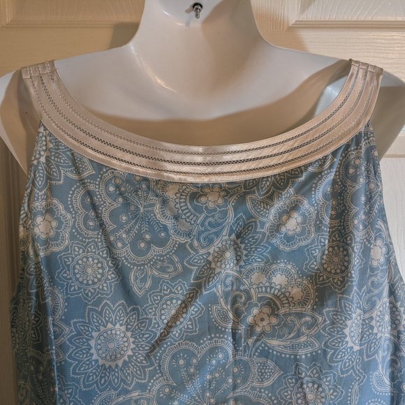 LOFT Baby Blue Paisley Floral Sleeveless Midi Dress Satin Neckline - 14 - Picture 7 of 9